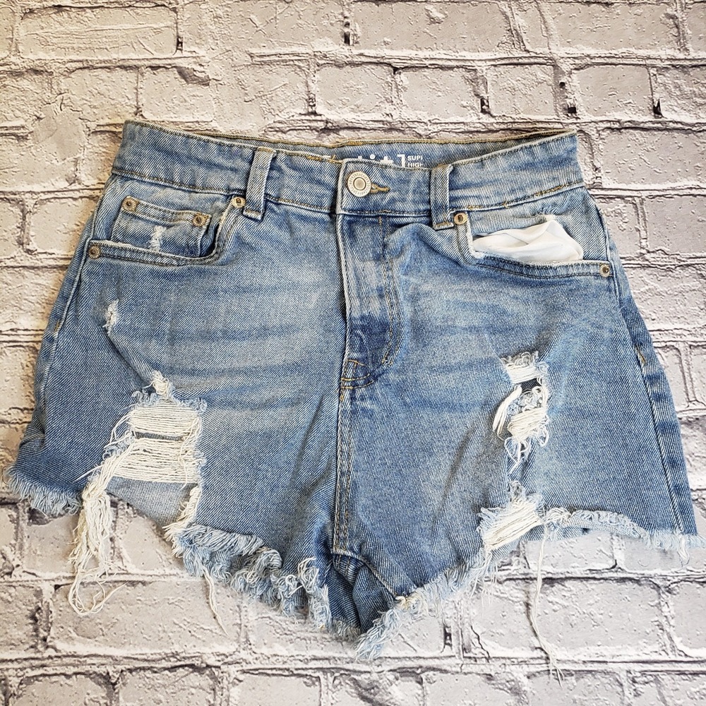 Blu (Edit) Womens Blue Super High Waist Jean Shorty Cut Off Shorts Size 7/28